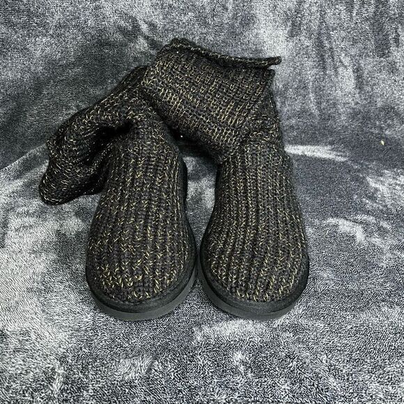 UGG Australia Classic Cardy Gold&Black Knit 3 Button Boots US 6 - Picture 3 of 7